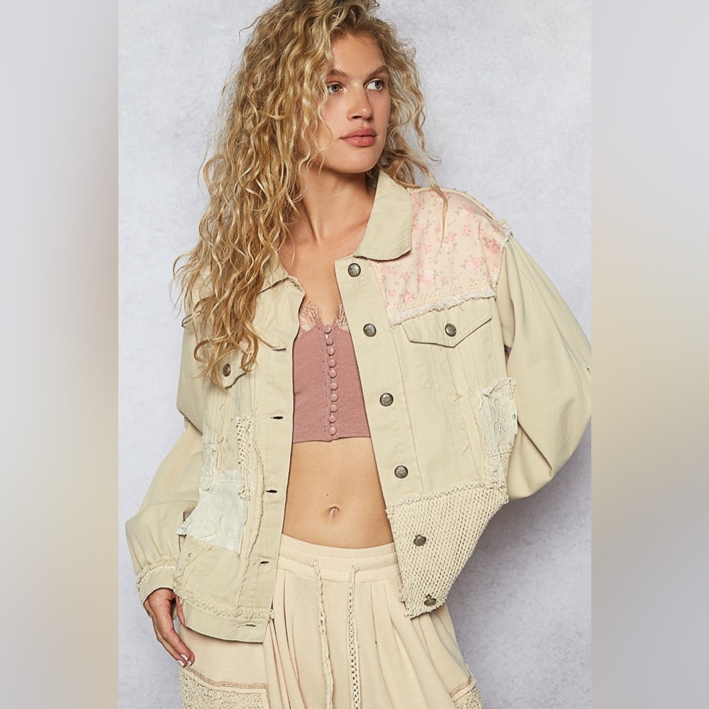 ⚡️📦 POL “ Sand Dune “ Patchwork Cotton Jacket | Light Sand - Last One - Picture 2 of 9